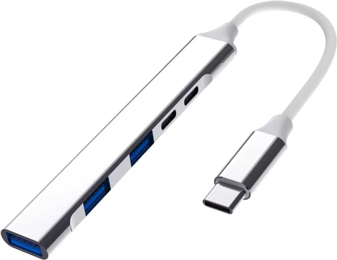 INF Hub d'extension Type-C 5-en-1 multifonction - Adaptateur multiport USB-C PD100W en alliage d'aluminium pour charge rapide Argent
