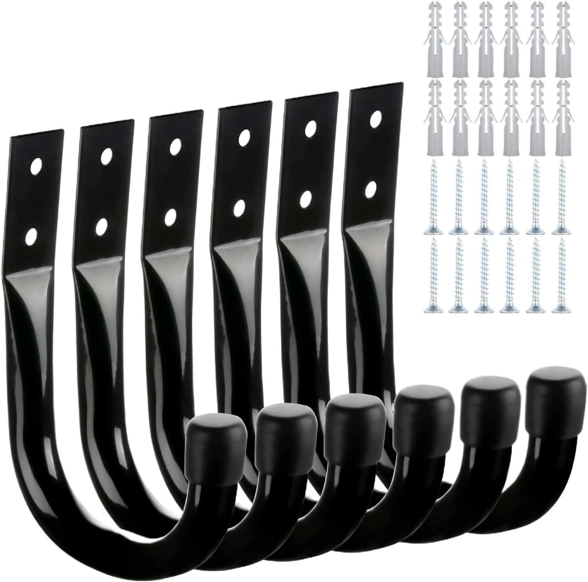Garagehaken Set Garagehaken Muur - 6 stuks - Zwart - Heavy Duty Metaal