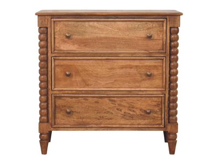 Artisan Furniture Kommode Spindel, 3 Schubladen, Hellbraun, Holz, Echtholz,Mangoholz, Holz Optik, Rechteckig, 80x80x35 cm, Kleinmöbel, Kommoden
