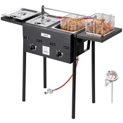 VEVOR Propan-Fritteuse Outdoor gewerbliche Fritteuse mit 2 Tanks (9 L x 2), Edelstahl-Kocher mit faltbarer Plattform & Doppelkorb & Wärmeregulierung, Standfritteusen für Restaurants Snackbars.Die Gasventilschnittstelle ist nur mit Deutschland kompatibel.