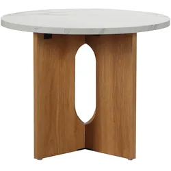 Oviala Business Moderner runder Couchtisch 50 cm Marmoreffekt helles Holz