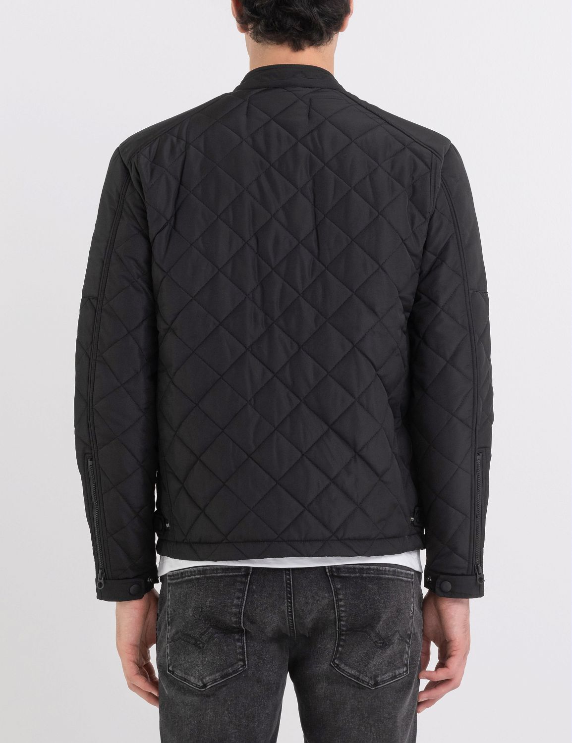 Steppjacke REPLAY "Saber Mid", Herren, Gr. M, schwarz, Obermaterial: 100% Polyester, unifarben, normal, mit Reißverschluss, Jacken Steppjacke, mit kurzem Stehkragen