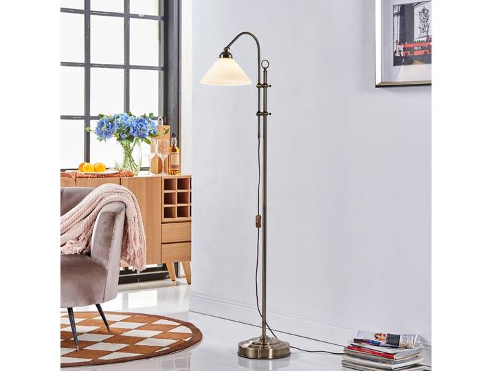 Otis Lampadaire Opale/Antique Brass - Lindby - Salon / séjour - Ancien - Métal - À ampoule unique