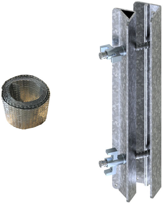 Set Schake Schalband Höhe 200 mm + Schake Fensterstütze, Länge: 0,90 m - 1,50 m, lackiert + Schake Schalungszwinge, große Ausführung 90/50, lackiert + Schake Aussparungsschalwinkel zur Aufnahme von Schaltafel