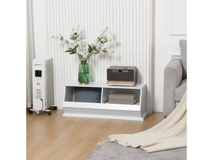 HOMCOM Meuble Rangement 2 Casiers MDF Blanc 90x36x35cm