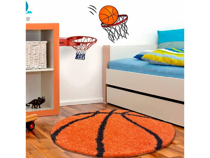 Kinderteppich AYYILDIZ TEPPICHE Fun 6002 Gr. 9, orange, H:30mm Ø:100cm, Kunstfaser, Teppiche, Kinderteppich, Motiv Basketball, Kinder- und Jugendzimmer