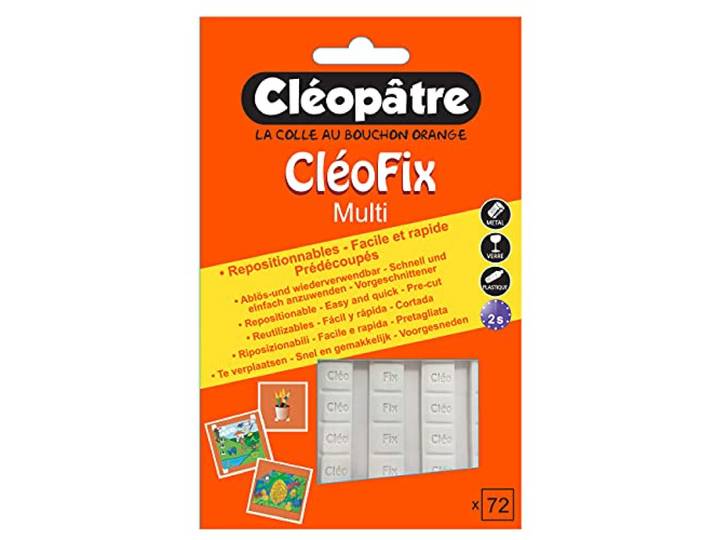 CLÉOPÂTRE - CléoFix - Pack de 72 Pastilles Adhésives Prédécoupées Repositionnables Blanches – Pâte A Fixer – Réutilisable – Rentrée Des Classes