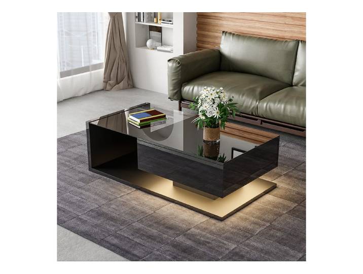 Furnishings Home Couchtisch Couchtische mit Glas und LED-Effekt Weiß schwarz weiß und Holzfar (1-St), Gilt für Speichern Zeitschriften Büchern oder Fernbedienungen