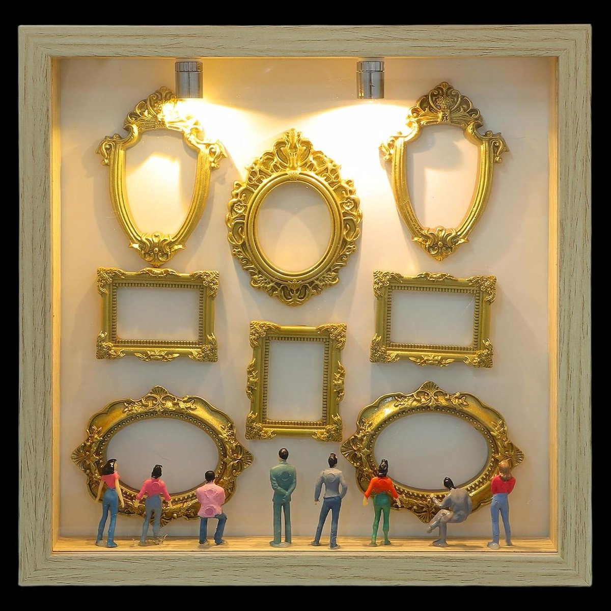Museum Schaduwdoos Set Khaki - Creatieve Herinneringsdoos met Mini Fotolijstjes