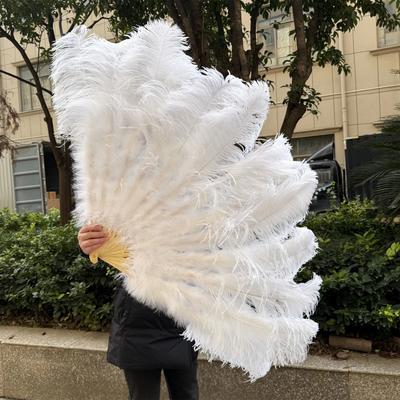 Uplifted Finds Grand Ostrich Feather Folding Fan   Professional Stage & Carnival Dance Fan white 130 Cm 1 Pcs