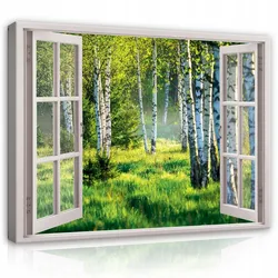 LEINWAND BILDER Fenster Wald Wohnzimmer 100x70