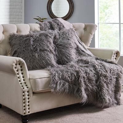 Home Soft Things Mongolian FauxFur Throw with Pillow Shell Combo Set