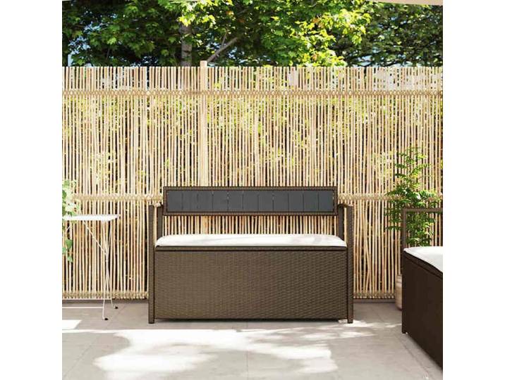 Banc coffre de jardin 111 5x54x74 cm en résine tressée marron - - Avec coussin - Housse amovible et lavable 232360