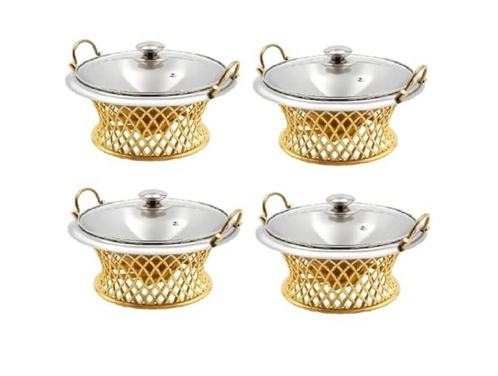 Chafing Dishes for Buffet, 4er-Pack runde Chafing Dishes Speisenwärmer For Buffet-Edelstahl-Set for jede Party