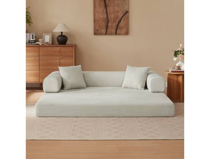 Canapé-lit convertible sans dossier canapé de sol tatami pliable beige 195x89x59cm pour salon chambre appartement