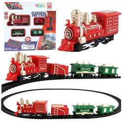Klassische Mini-Eisenbahn, batteriebetriebene Lokomotiven, Waggons mit Schienen, 13-teilig.