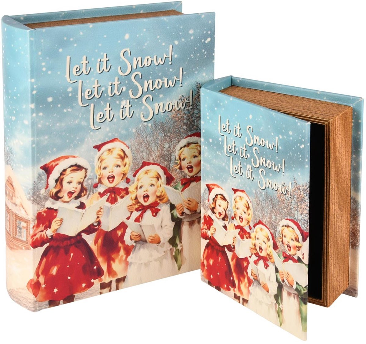 Set van 2 houten decoratieve boekdozen Christmas Choir B/D/H: 20 x 15 x 6 cm