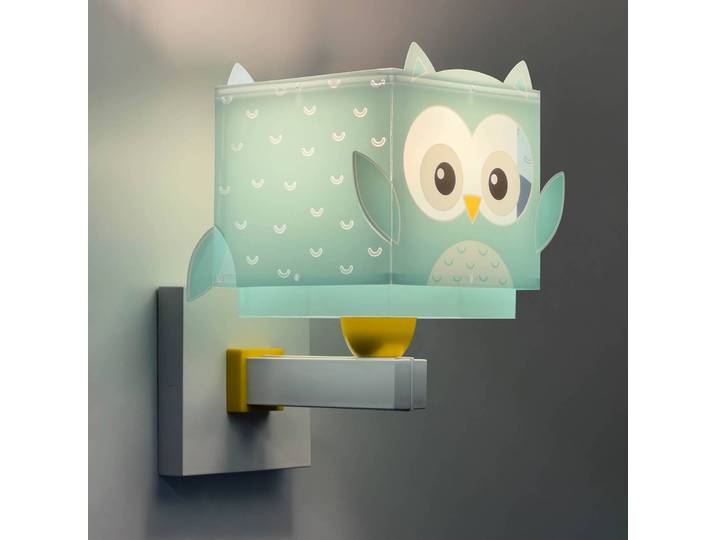 Dalber Little Owl Kinder-Wandlampe mit Eulenmotiv Owl, dimmbar, blau, für Kinderzimmer, Kunststoff