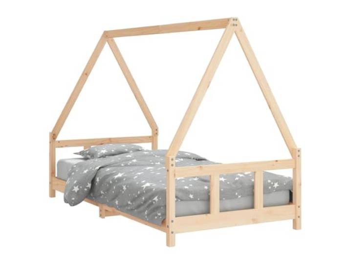 90x190 cm Massivholz Kiefer Hausbett Massives Kiefernholz, Holzlatten, Hausbett-Design, niedrige Einstiegshöhe, ohne Matratze