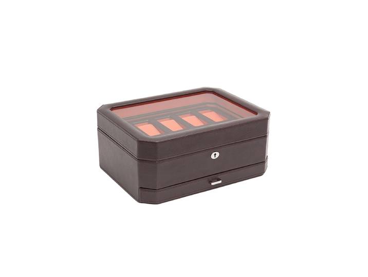Uhrenbox „Windsor“ für 10 Armbanduhren mit zusätzlichem Stauraum Leder Braun / Orange WOLF