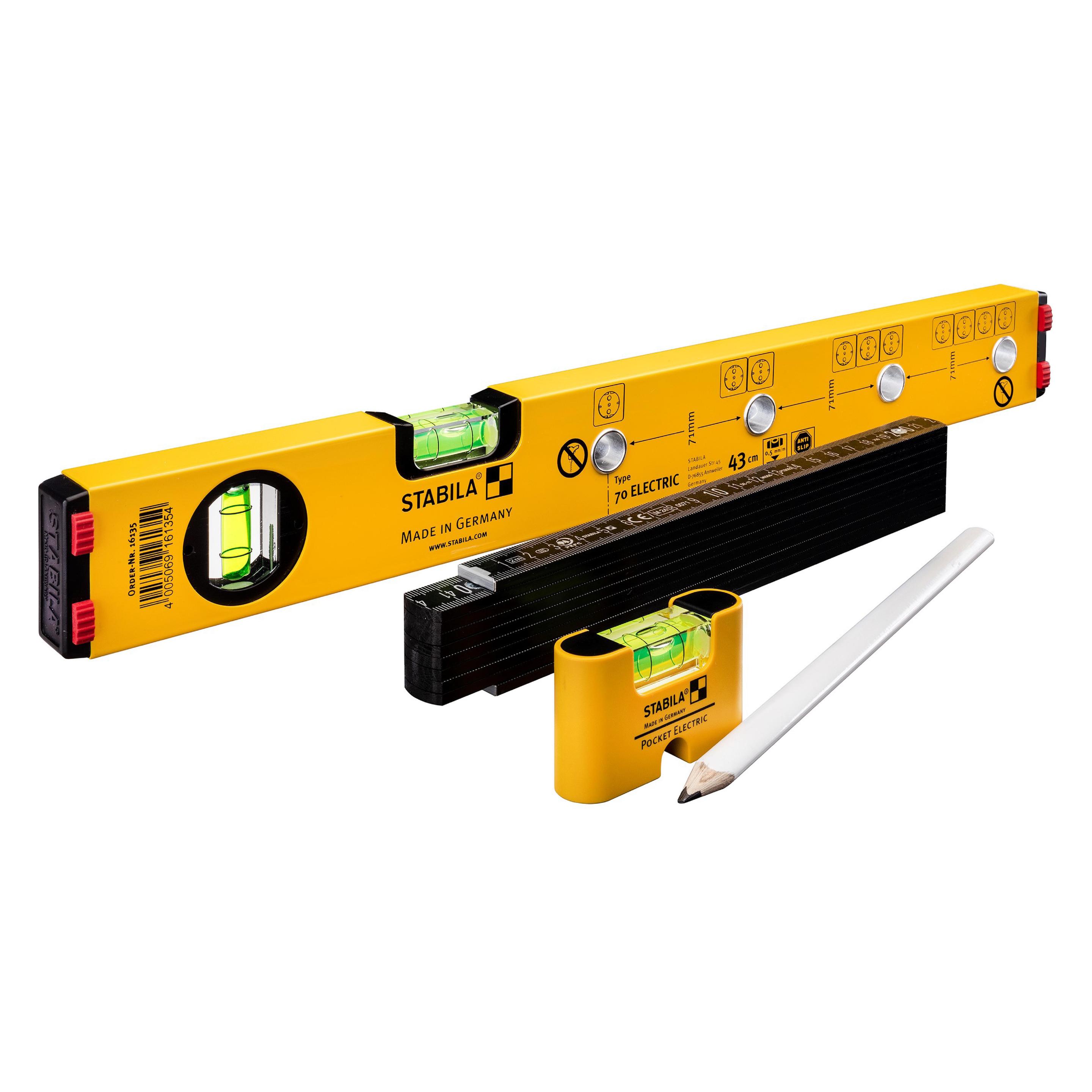 Stabila ELECTRIC KIT - Elektriker Wasserwaage Type 70 Electric /43 cm mit Markierlöchern, Mini-Wasse (ELECTRIC-KIT)