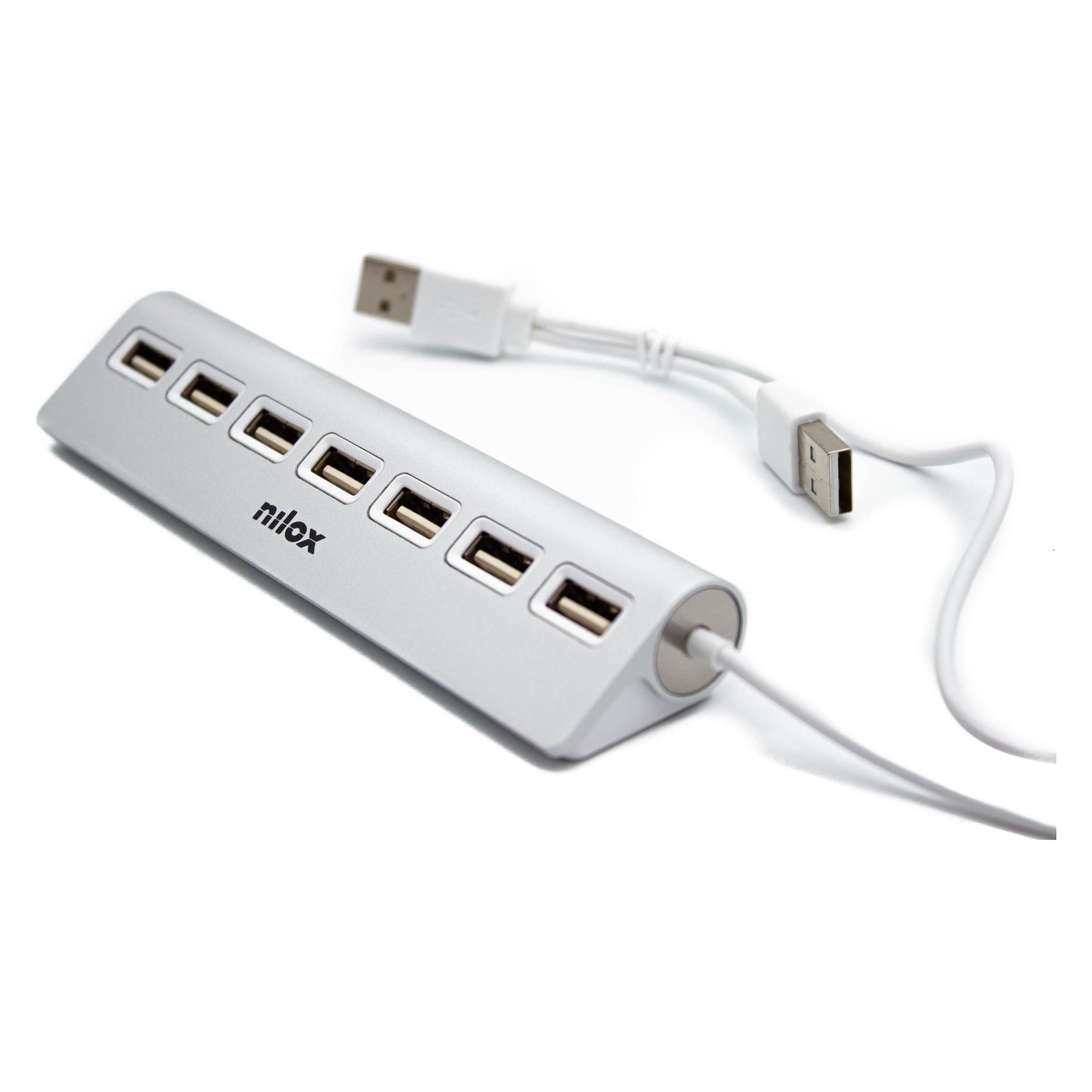 Nilox HUB 7 PORTS 2.0 NXHU7ALU2 ALUMINIUM (USB-A, 7 Ports) (NXHU7ALU2)