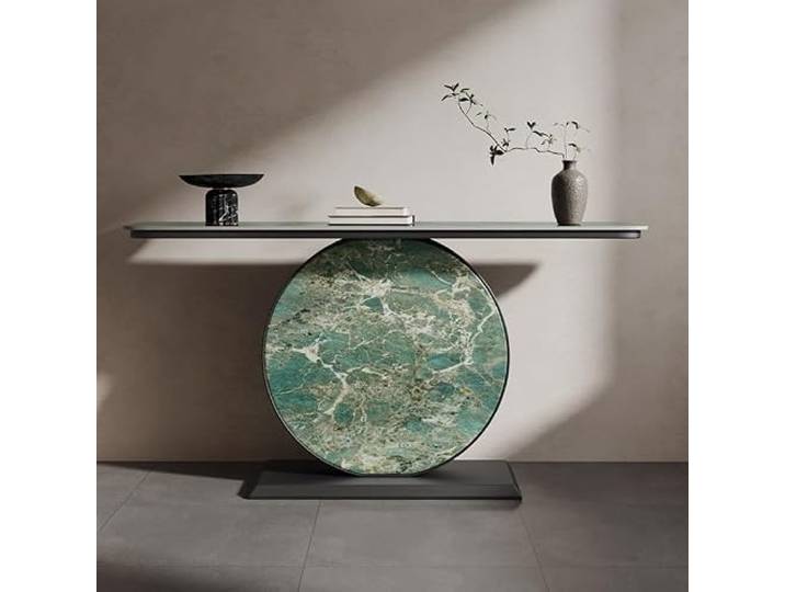 Moderner Konsolentisch, Eingangstisch, Sinterstein-Platte & Metallgestell Robuste Sinterstein-Platte, Stabiler Eisenrahmen, Schmales Design, Wohnzimmer Akzent(Green,120cmW*30cmD*80cmH)