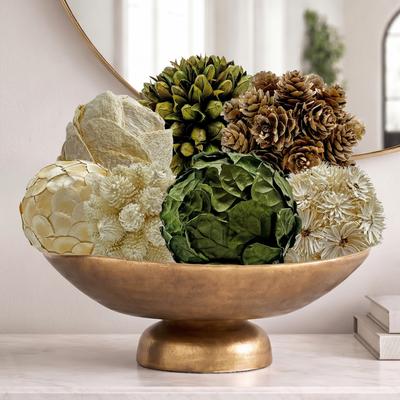 CastelloUSA Handmade Preserved Topiary Balls, Decorative Botanical Bowl Filler in White, Green & Brown, Set of 7