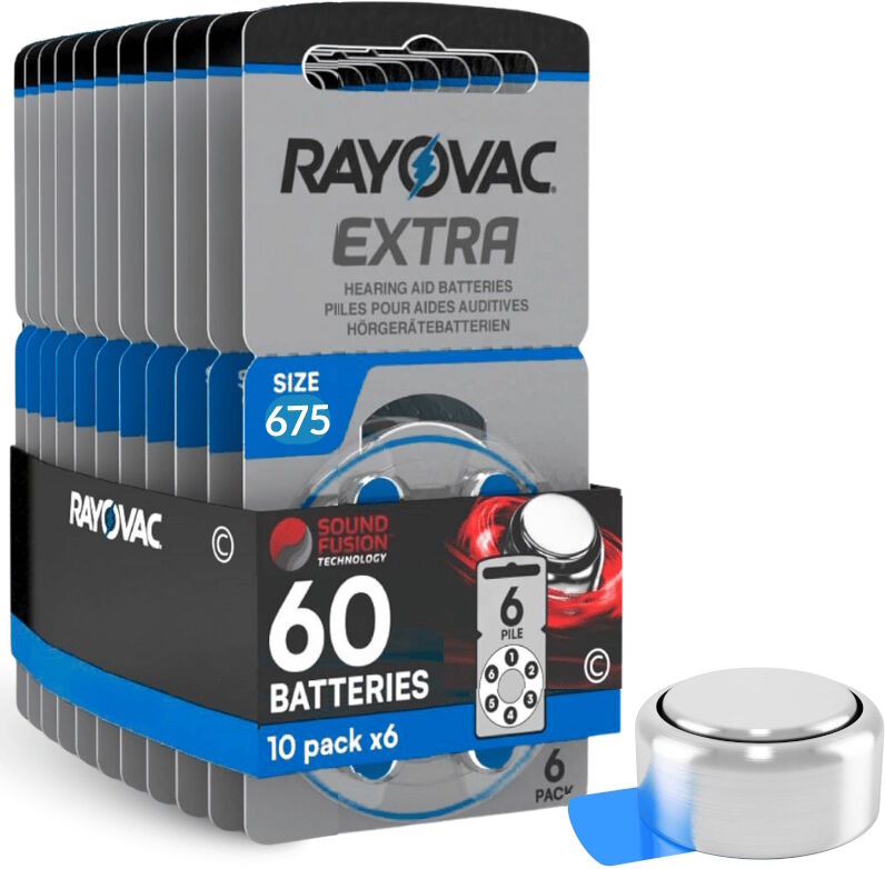 Rayovac Extra Size 675 Hearing Aid Batteries Blue   10-Packs 60-Cells