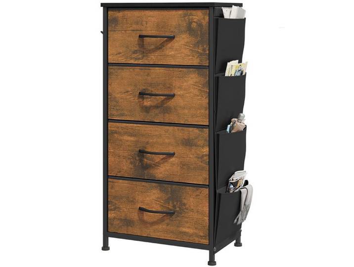 YITAHOME Commode Chambre - 4 Tiroirs en Tissu - Meuble de Rangement - Poches latérales et Crochets - Grain de Bois pourri
