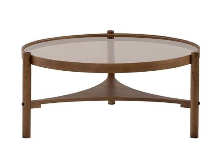 Hanah Home Eleganter Couchtisch, 100% massives Buchenholz & 4 mm Starkes Sicherheitsglas, Walnuss-Finish, 100 x 100 x 46 cm Stilvolles & langlebiges Design