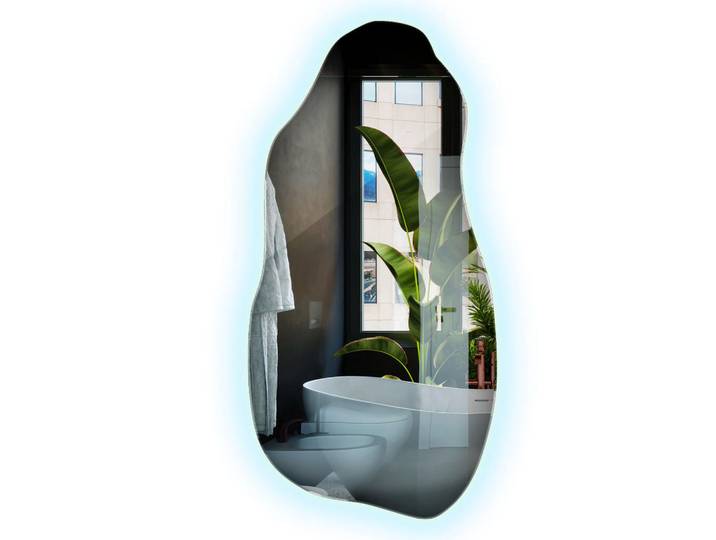 Wallfluent Led-Spiegel 45x90 cm Asymmetrisch Kaltweiß 6000K, Blau, Glas, Organisch, 45x90x0.4 cm, Spiegel, Wandspiegel
