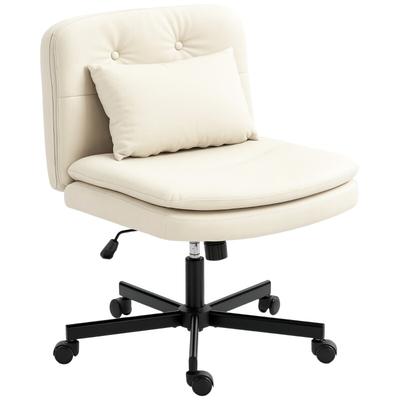 MODFU Armloser Drehstuhl Bürostuhl Schreibtischstuhl Beige 63x67x93 cm höhenverstellbar 360 Grad drehbar mit Rollen Kunstleder Knopfheftung