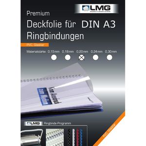 LMG Bindefolien Premium, klar-transparent, 200 mic, 0.20 mm stark, aus PVC, A3, 100 Stück