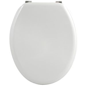 MSV WC-Sitz Uni 140003, oval, aus Holz, mit Edelstahlscharnier, weiß