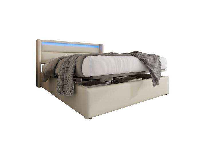Sweiko Polsterbett, Doppelbett mit LED-Beleuchtung, Kunstleder, 160x200cm