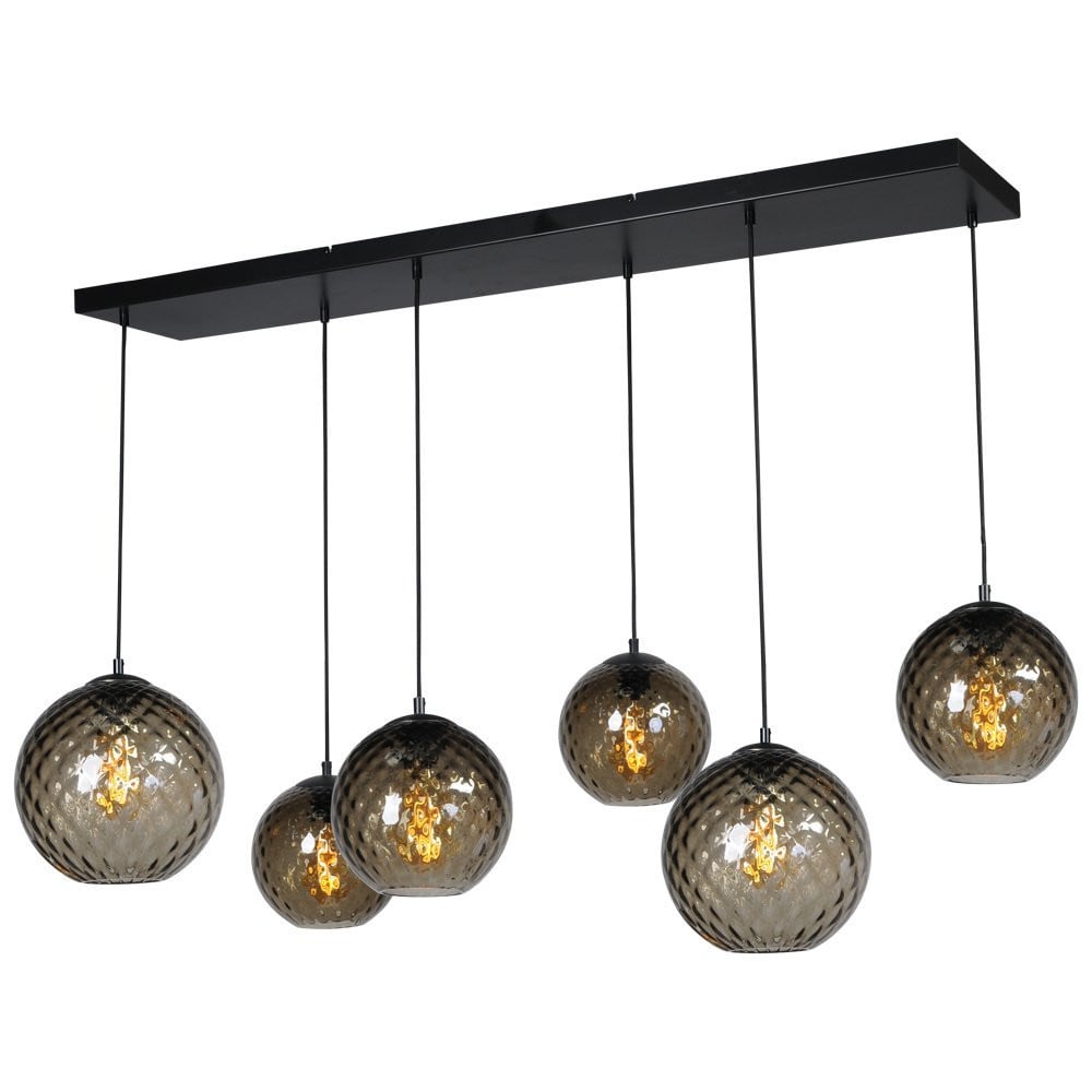 Masterlight Baloton Zwarte Hanglamp met 6 Lichtpunten en Glazen bollen