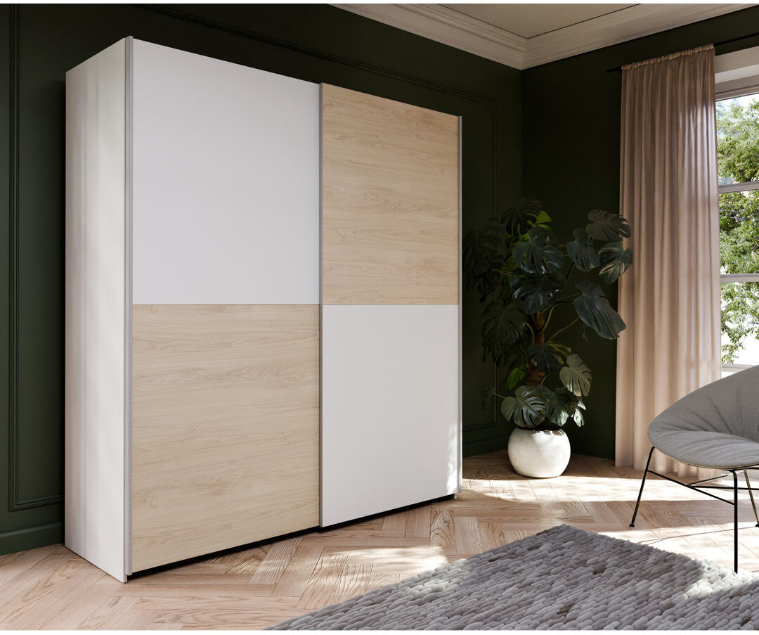 17 Stories Myrtil 2 Door Wardrobe Puccini Oak/White;Puccini oak with white 190cm H x 170cm W x 61cm D