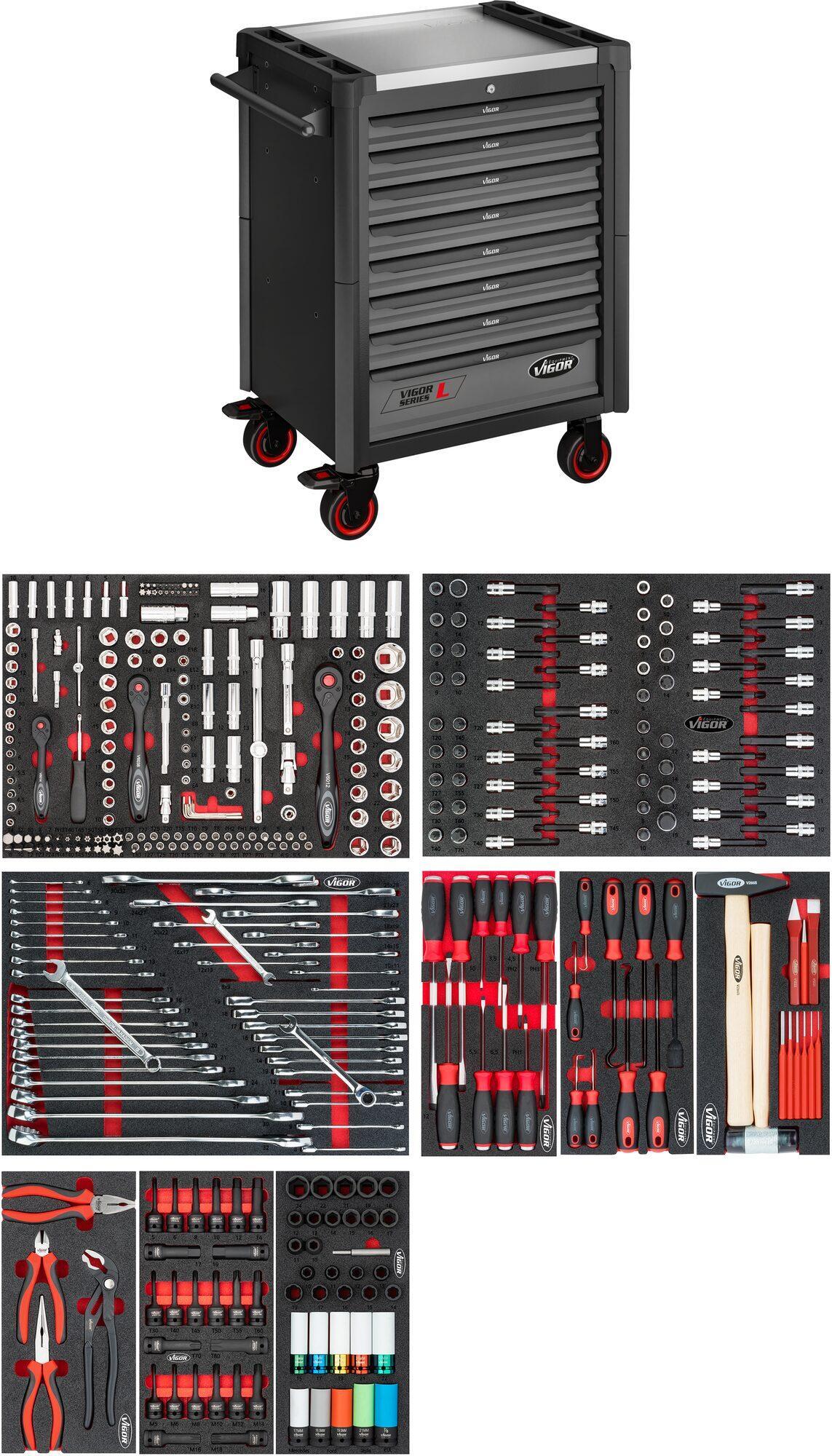 VIGOR Werkstattwagen Series L mit Sortiment V1901-X/376 376-teilig