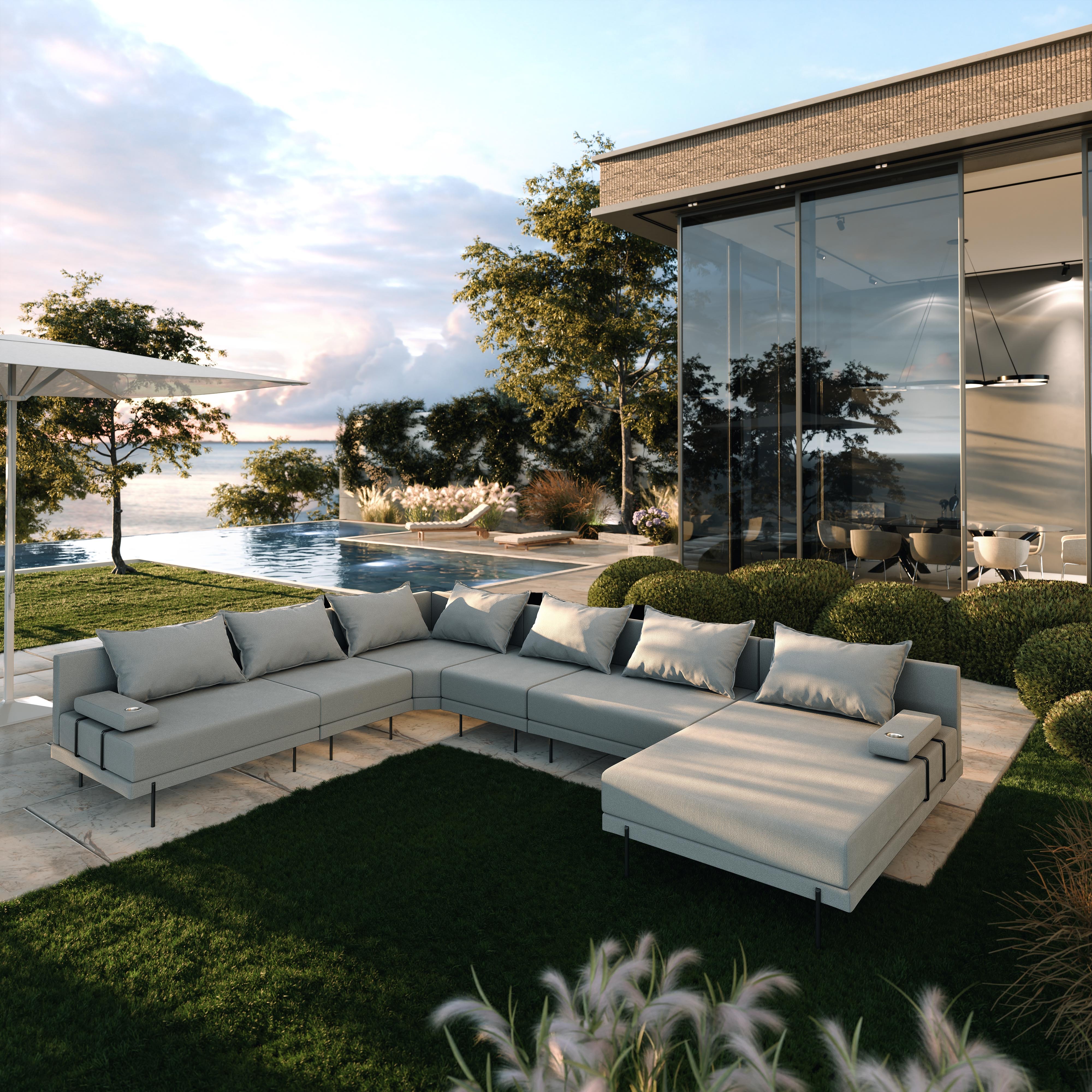 TRADA Gartenecksofa Bahama XXL Grau Links 410x298 cm Gartenmöbel set Wasserabweisend Stoff