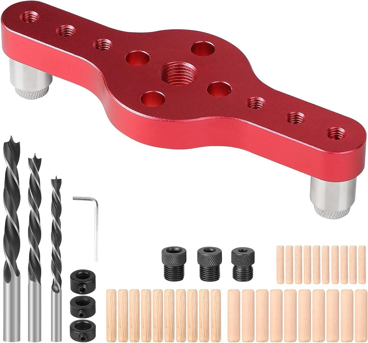 VVGoods Boorsjabloon voor houtbewerking met gatpositionering, rood