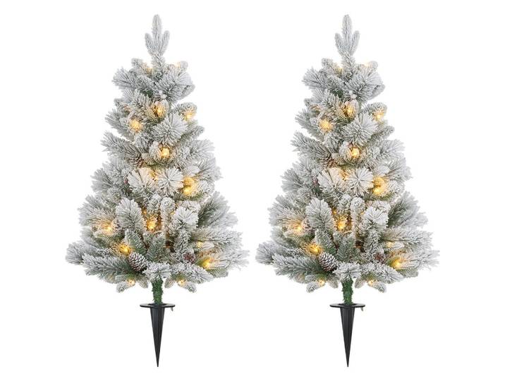 Homcom 107 cm Künstlicher Weihnachtsbaum, 2er-Set mit 100 LED-Lichten flammhemmend, Grün, Weiß, Kunststoff, Metall, 107 cm, Dekoration, Weihnachtsdekoration, Christbaum & Zubehör