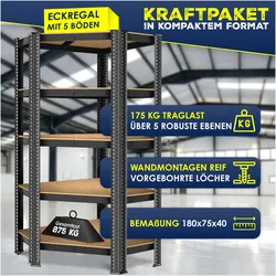Masko, Kellerregal, Eckregal Lagerregal Schwerlastregal, Kellerregal, 180x75x40cm