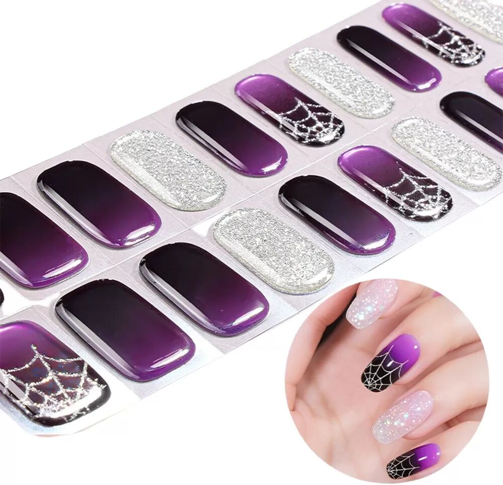 INF Halloween Leuchtende Spinnennetz Semi Cured Gel Nagelsticker - UV LED Nagel Wraps