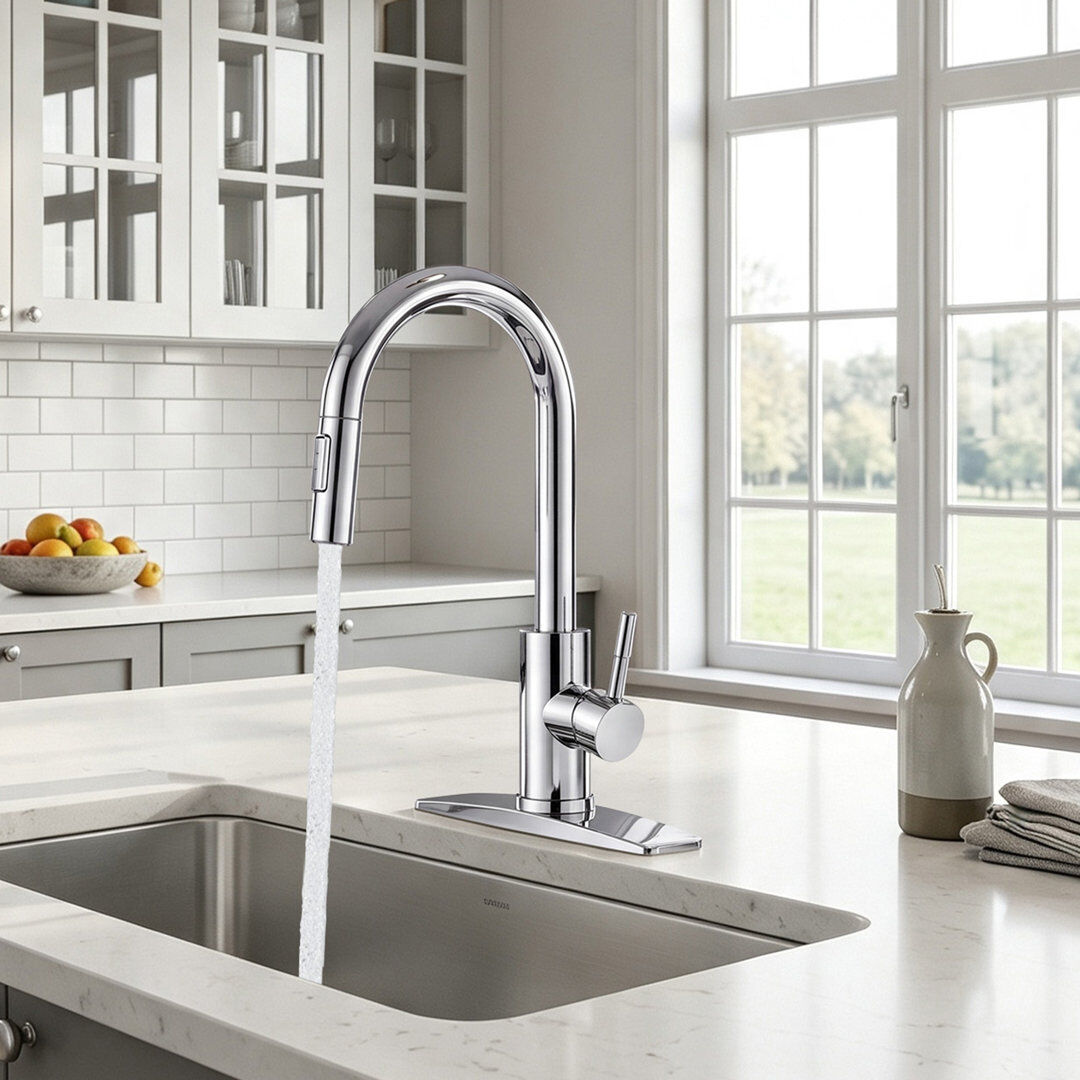 Blue Elephant Pull Down Spray Single Lever Kitchen Tap Chrome 62.23cm