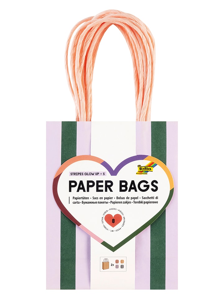 folia PAPER Papiertüten "S Stripes Glow Up" - 8 Stück - ab 6 Jahren - onesize