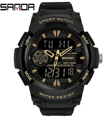 DynamicDeals Student Sports Watch, Dual Display Waterproof Digital LED Watch, Multifunction Electronic Student Timepiece black Gold