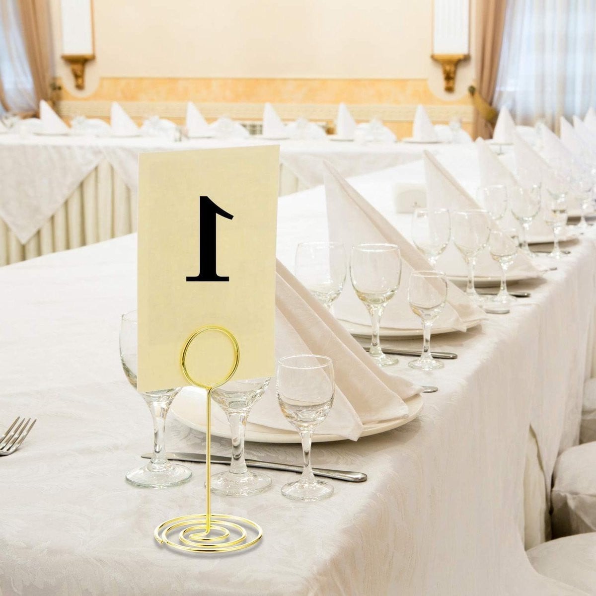 Gouden metalen tafelnummerhouders voor bruiloft decoratie, Hoogte: 8.5 cm