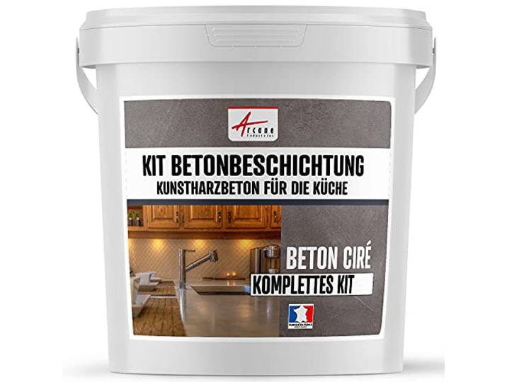 Beton Cire Küche: Arbeitsplatte, Spritzschutz - NUANCES MINERALES Titan Hellgrau - 5 m² (in 2 schichten)
