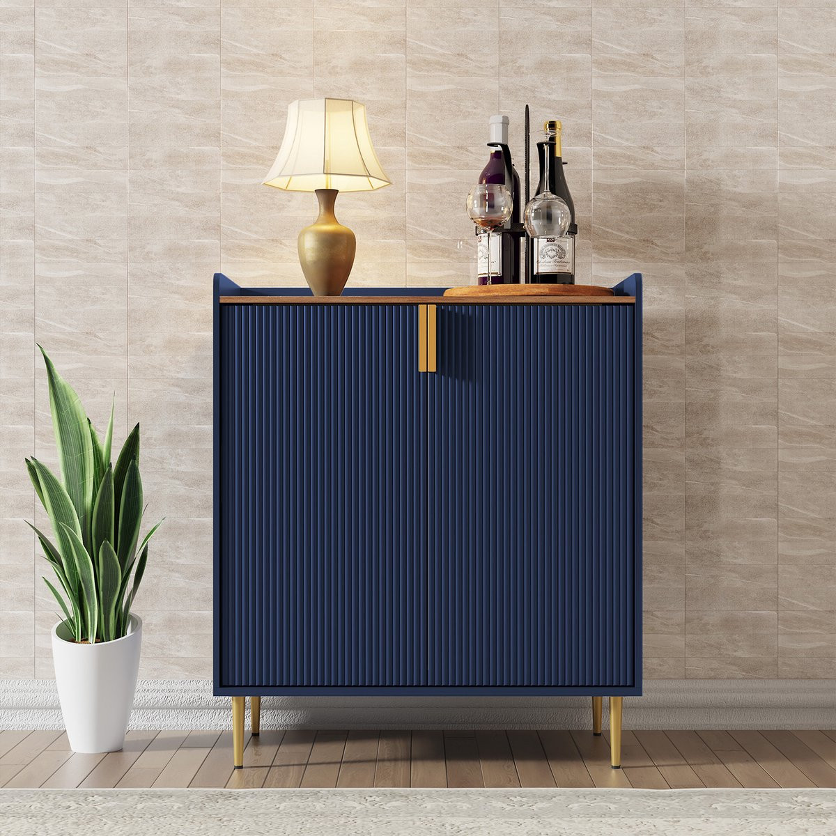 Holtico Wijnkast met flessenrek voor 9 flessen - Blauw